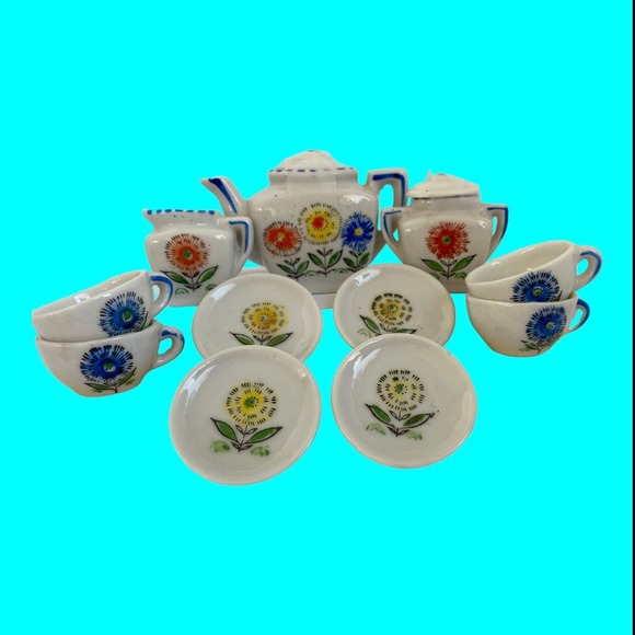 Vtg Doll Dishes, Doll Tea Set, Toy Tea Set, Tiny Dishes, Miniature Teaset 13 pcs - Picture 5 of 10